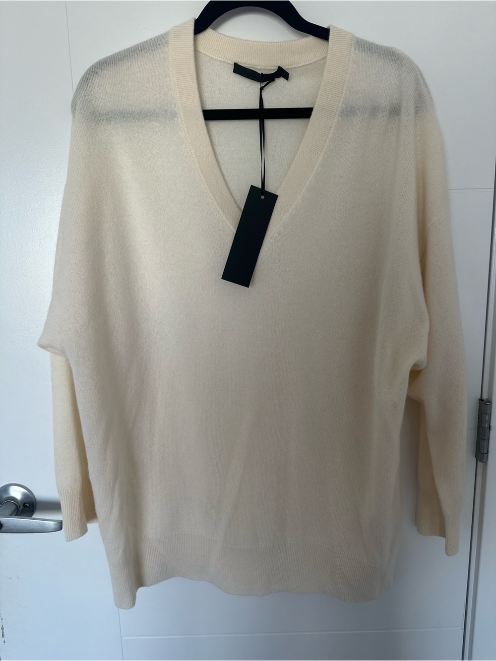 Jenni Kayne Cashmere Charlie V-Neck Sweater Ivory S (Oversized) NWT